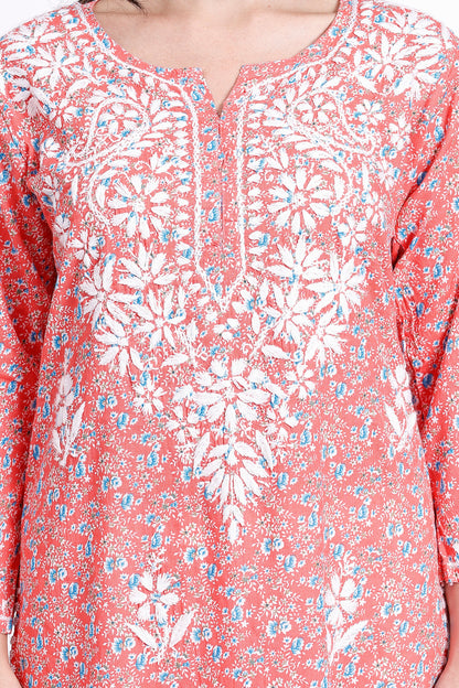 The Chikankari Story Hand-Embroidered Pure Cotton Printed Lucknowi Chikankari Kurta available in 4 subtle Colors