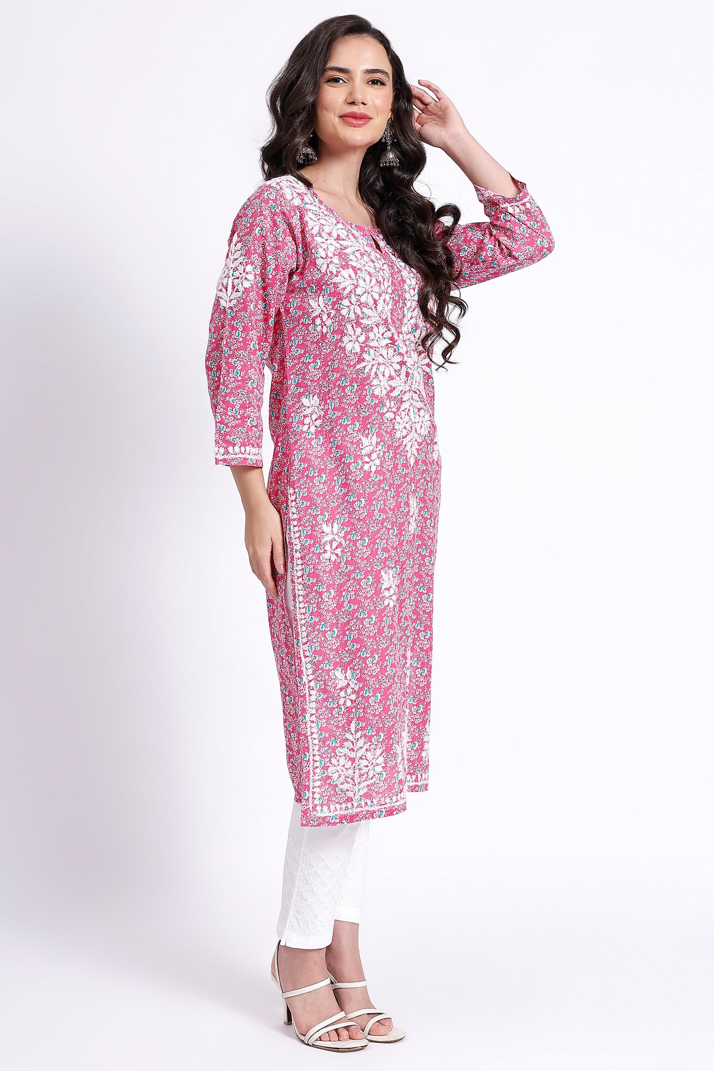 The Chikankari Story Hand-Embroidered Pure Cotton Printed Lucknowi Chikankari Kurta available in 4 subtle Colors