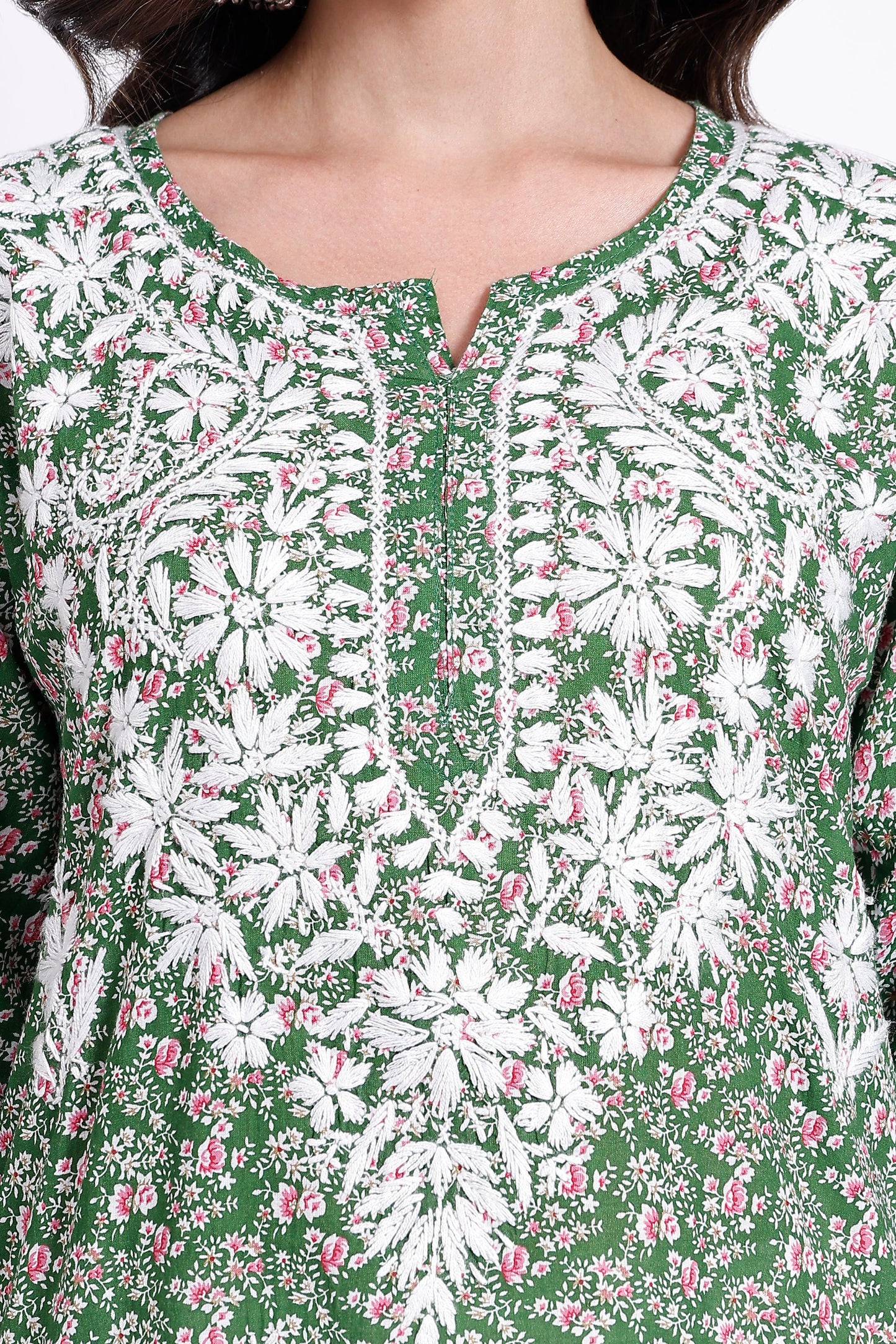 The Chikankari Story Hand-Embroidered Pure Cotton Printed Lucknowi Chikankari Kurta available in 4 subtle Colors