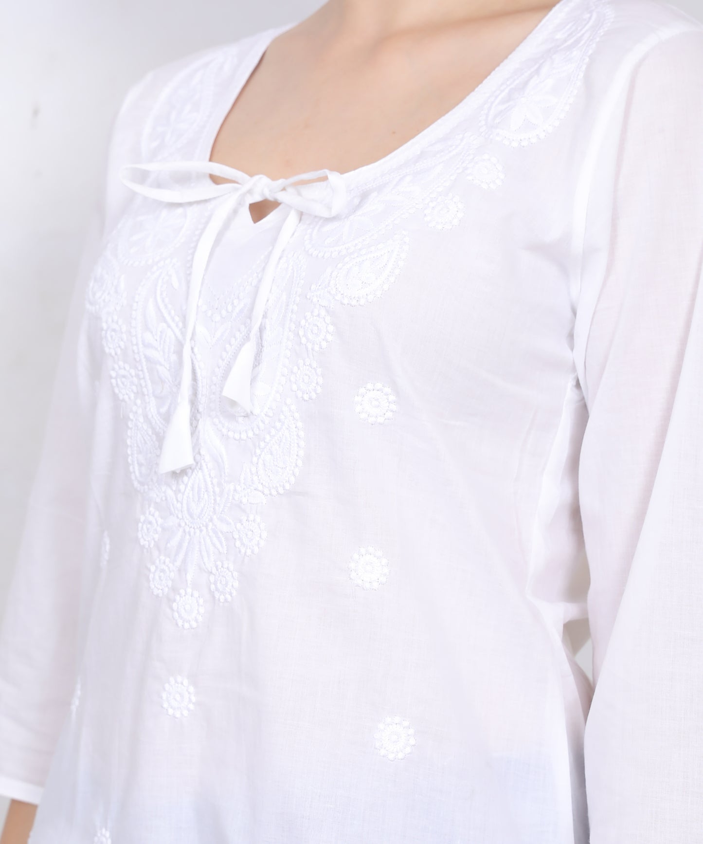 Women's Pure Cotton Chikankari Inspired Embroidered Short Kurti – Mustard Yellow, Pink, Sky Blue, Wine, Purple & White.