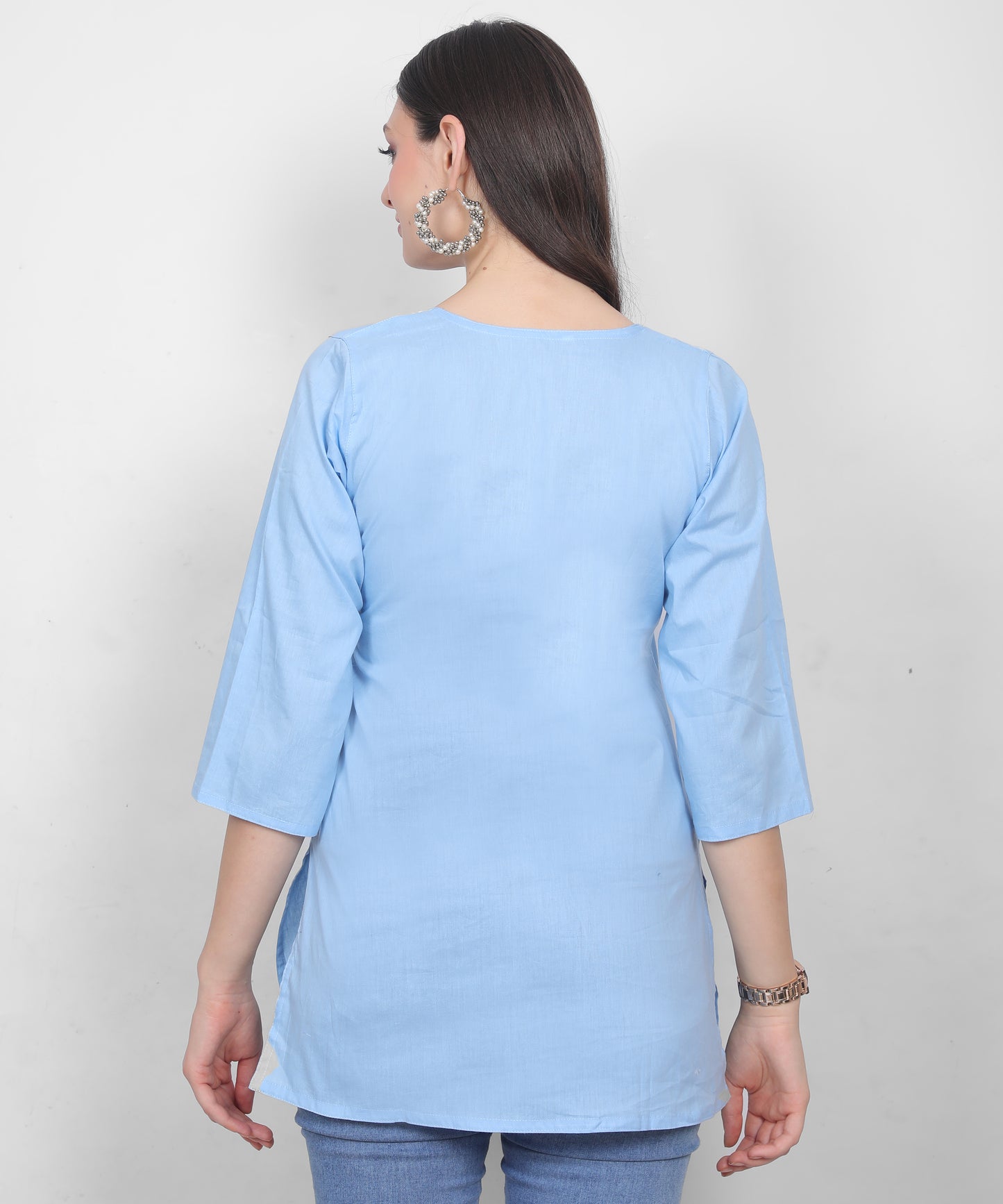 Women's Pure Cotton Chikankari Inspired Embroidered Short Kurti – Mustard Yellow, Pink, Sky Blue, Wine, Purple & White.