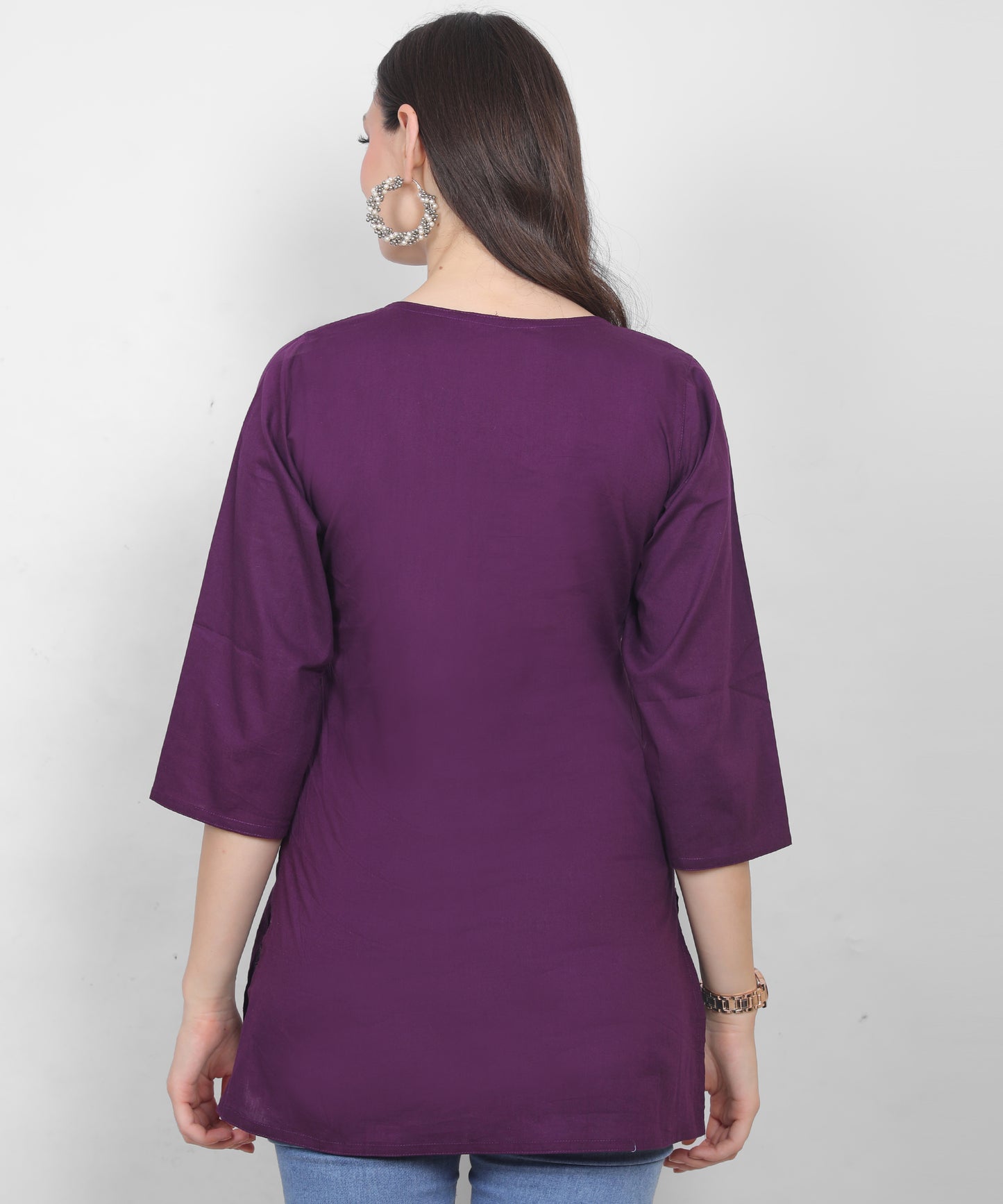 Women's Pure Cotton Chikankari Inspired Embroidered Short Kurti – Mustard Yellow, Pink, Sky Blue, Wine, Purple & White.