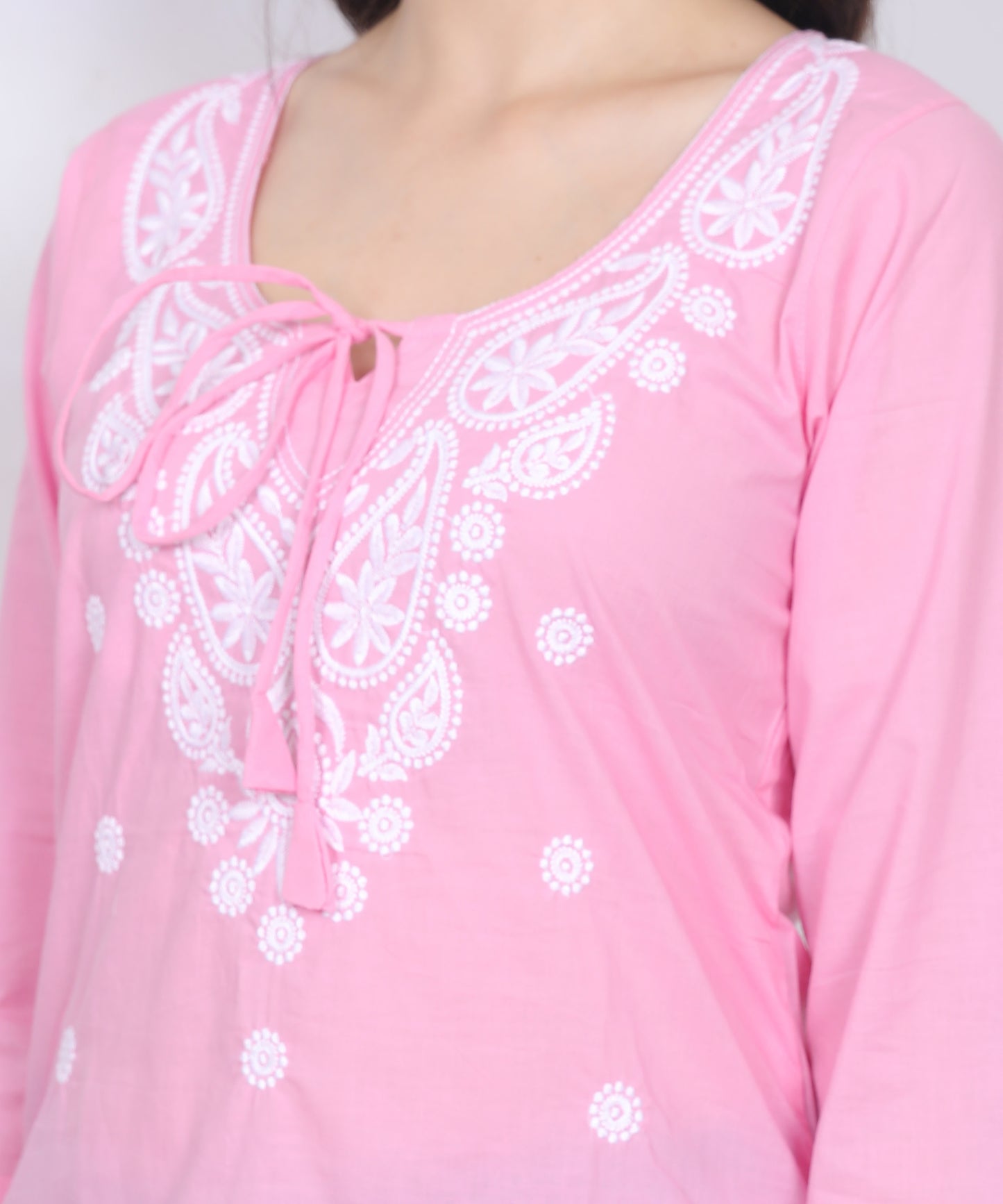 Women's Pure Cotton Chikankari Inspired Embroidered Short Kurti – Mustard Yellow, Pink, Sky Blue, Wine, Purple & White.
