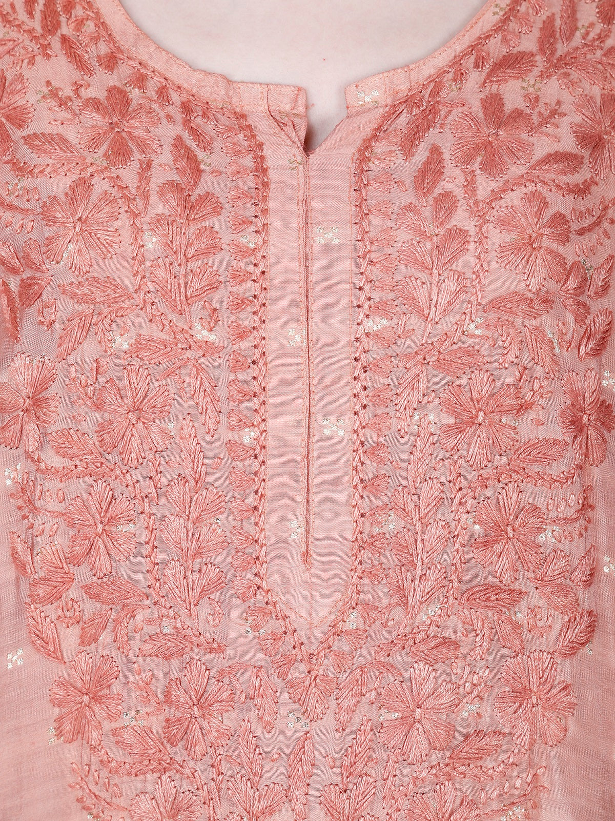 The Chikankari Story Women’s Lucknowi Hand-Embroidered Chanderi Long Kurti  – Available in Red, Yellow, Brick,Blue, Purple, Black & Peach.