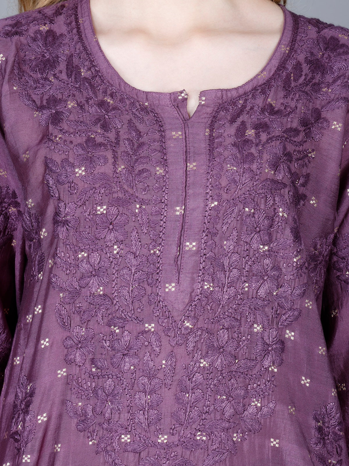 The Chikankari Story Women’s Lucknowi Hand-Embroidered Chanderi Long Kurti  – Available in Red, Yellow, Brick,Blue, Purple, Black & Peach.