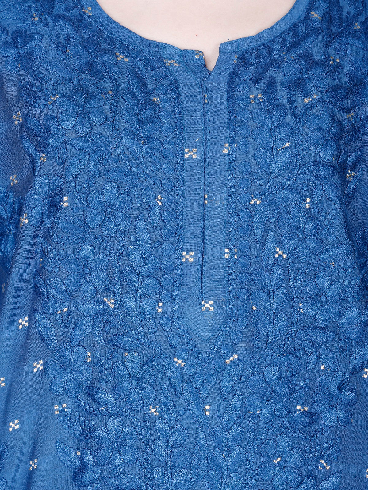 The Chikankari Story Women’s Lucknowi Hand-Embroidered Chanderi Long Kurti  – Available in Red, Yellow, Brick,Blue, Purple, Black & Peach.