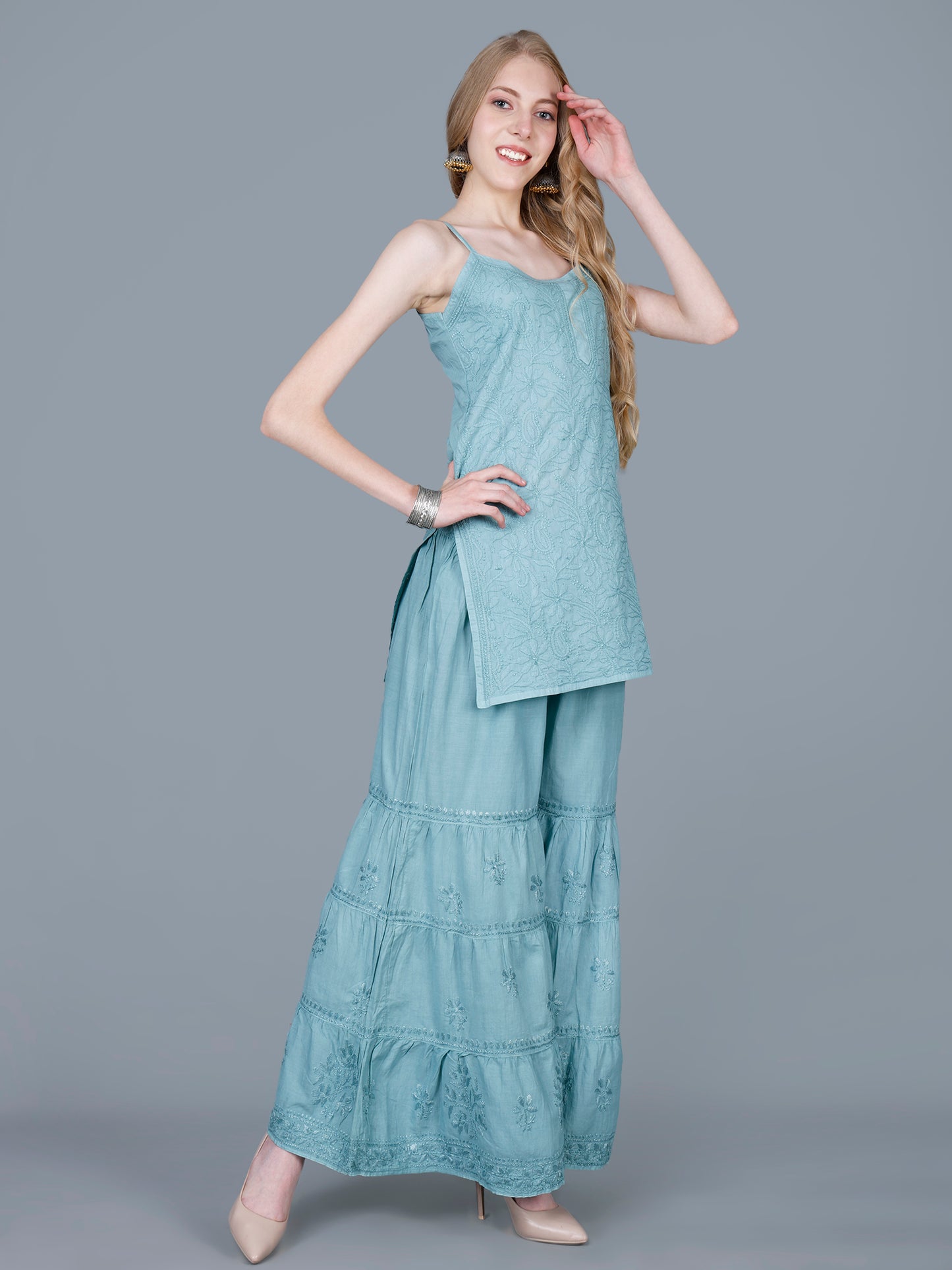 Pure Cotton Chikankari Gharara Set – Premium Lucknowi Hand Embroidery | Women Ethnic Wear.