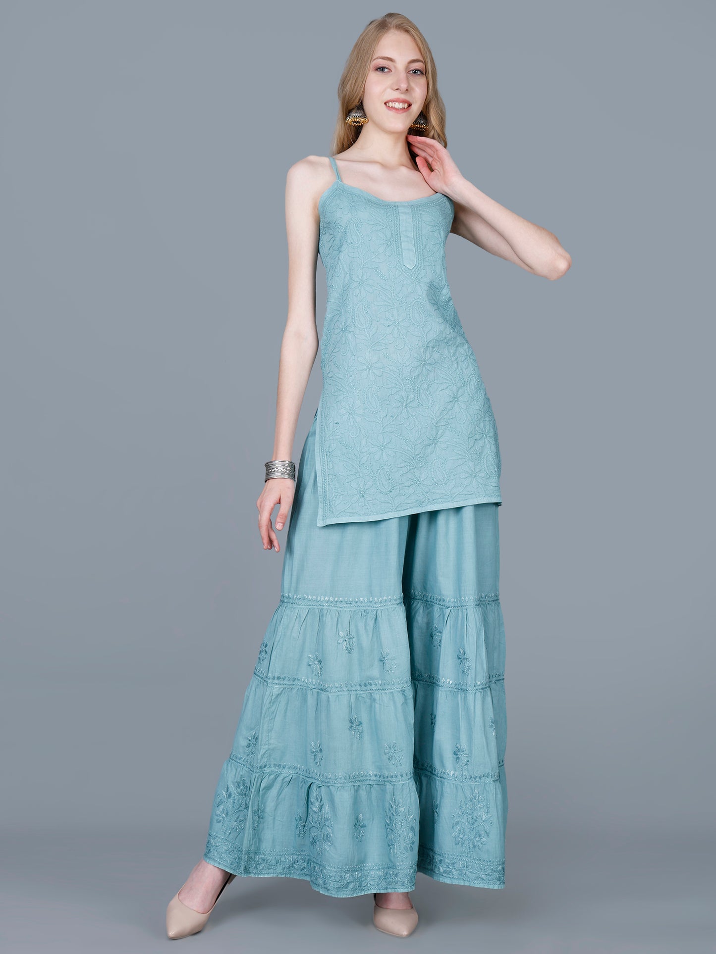 Pure Cotton Chikankari Gharara Set – Premium Lucknowi Hand Embroidery | Women Ethnic Wear.