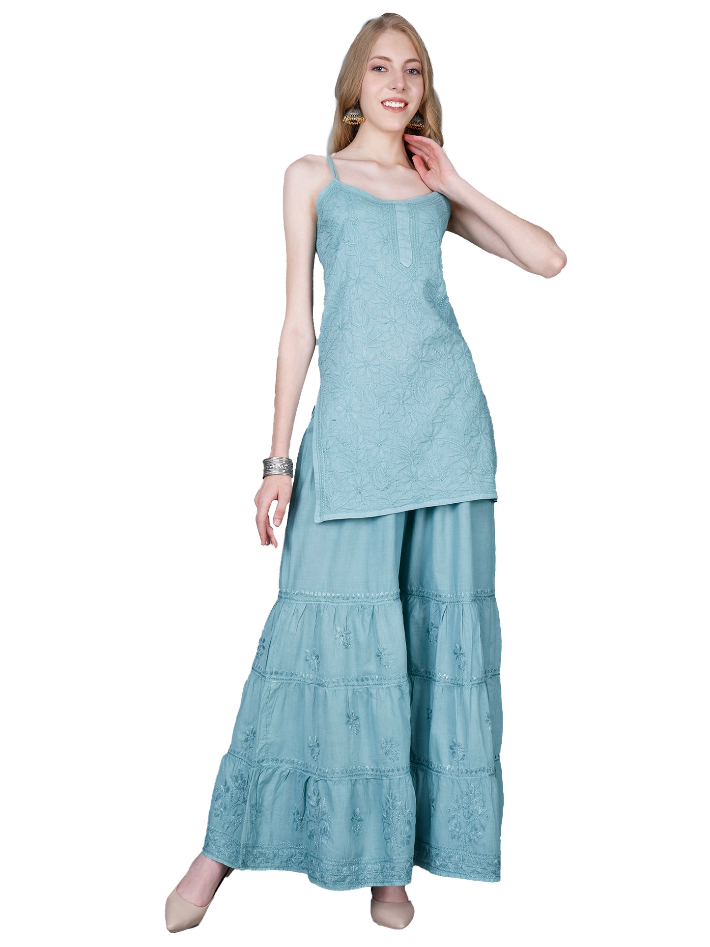 Pure Cotton Chikankari Gharara Set – Premium Lucknowi Hand Embroidery | Women Ethnic Wear.