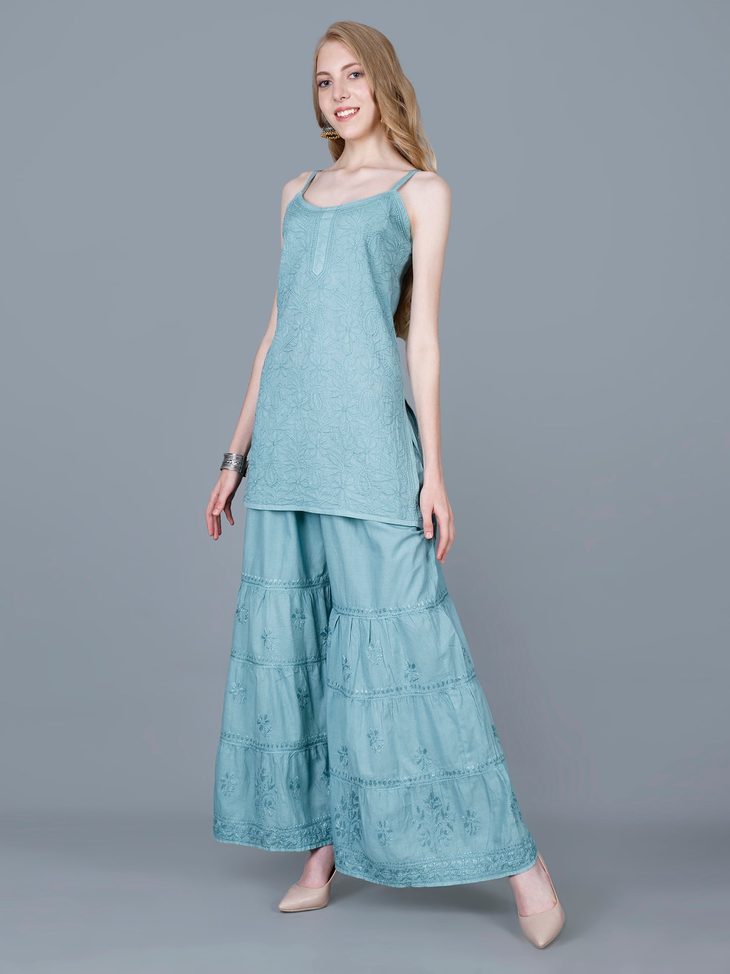 Pure Cotton Chikankari Gharara Set – Premium Lucknowi Hand Embroidery | Women Ethnic Wear.