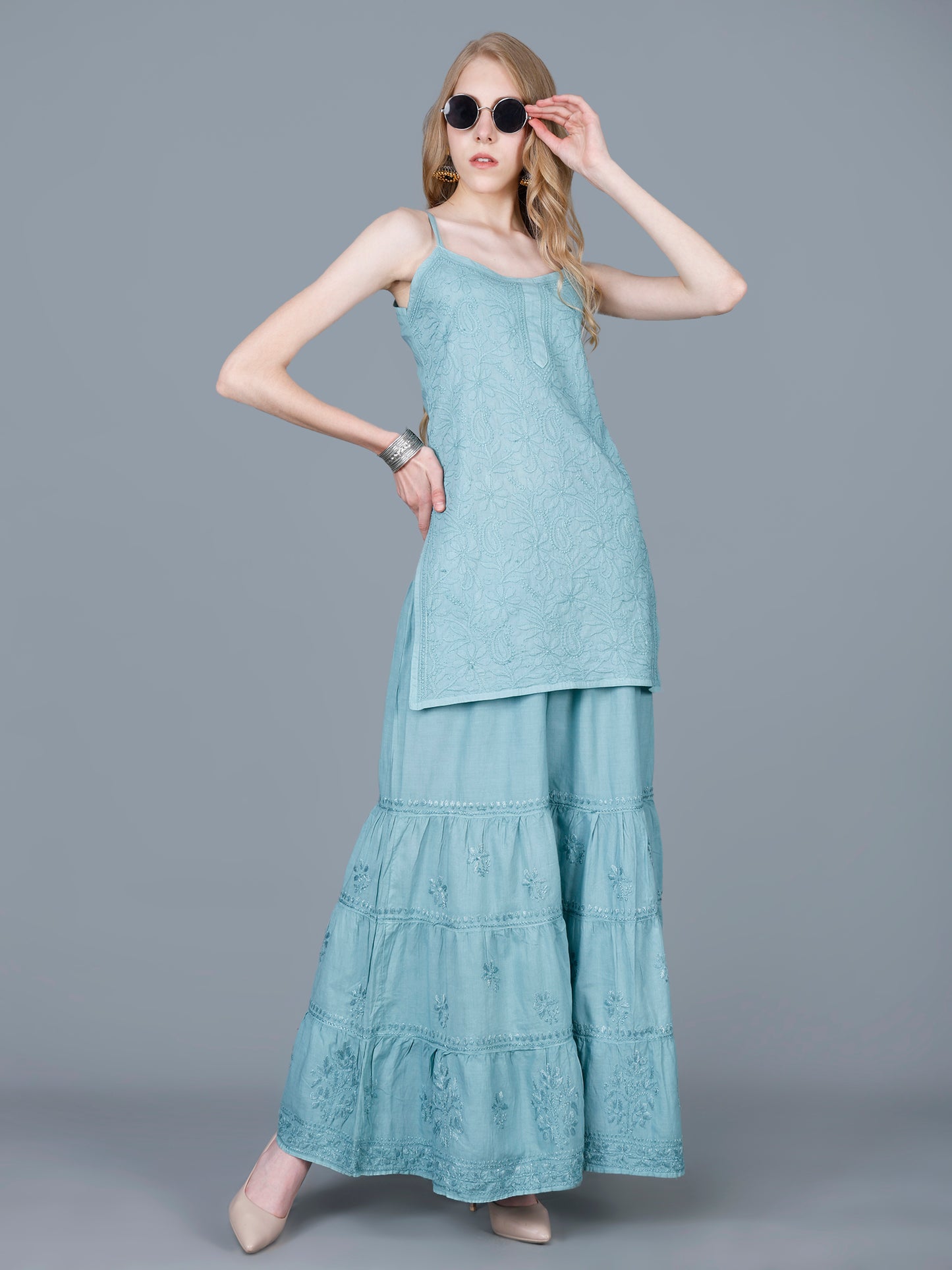 Pure Cotton Chikankari Gharara Set – Premium Lucknowi Hand Embroidery | Women Ethnic Wear.