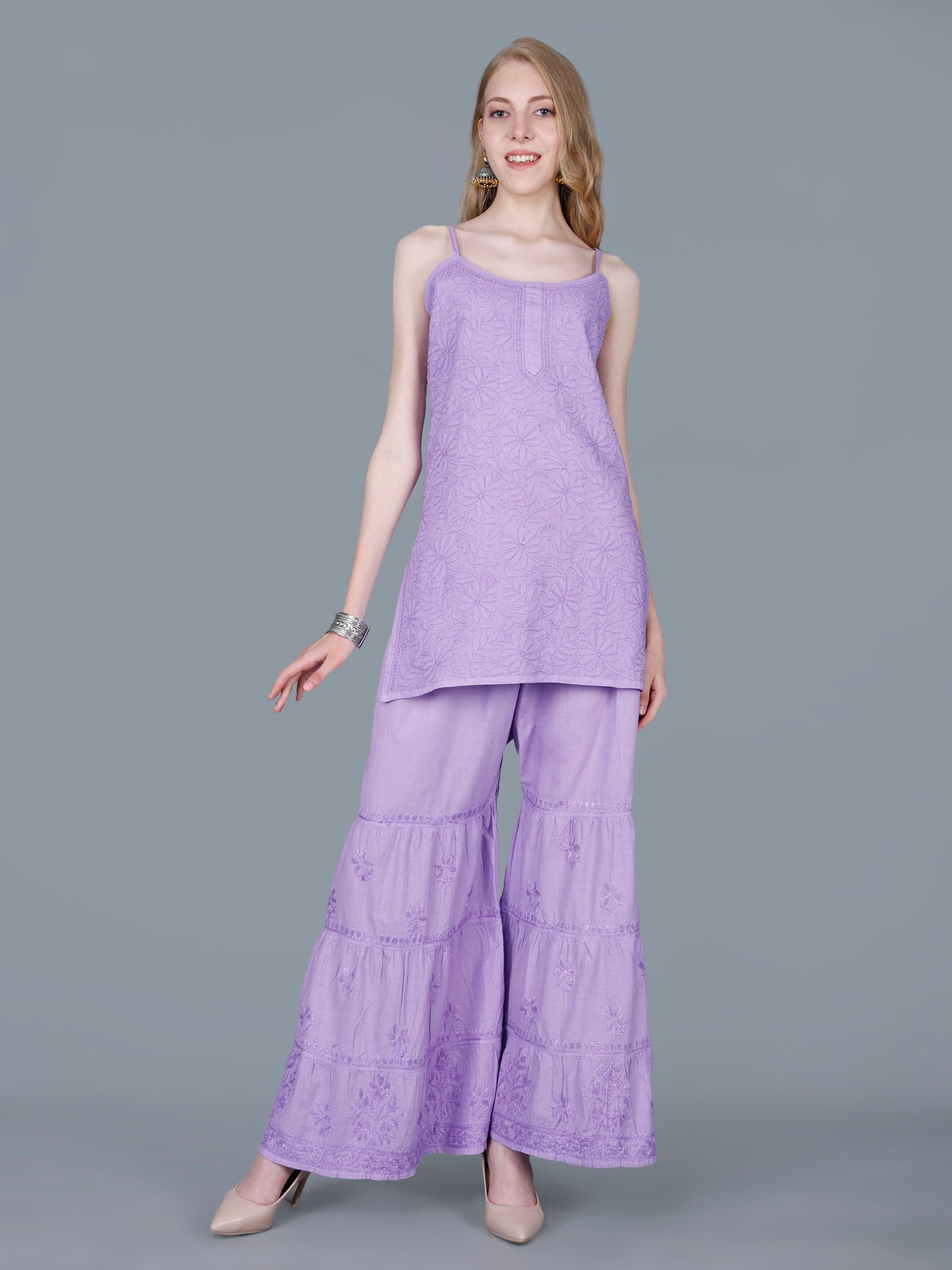 Pure Cotton Chikankari Gharara Set – Premium Lucknowi Hand Embroidery | Women Ethnic Wear.