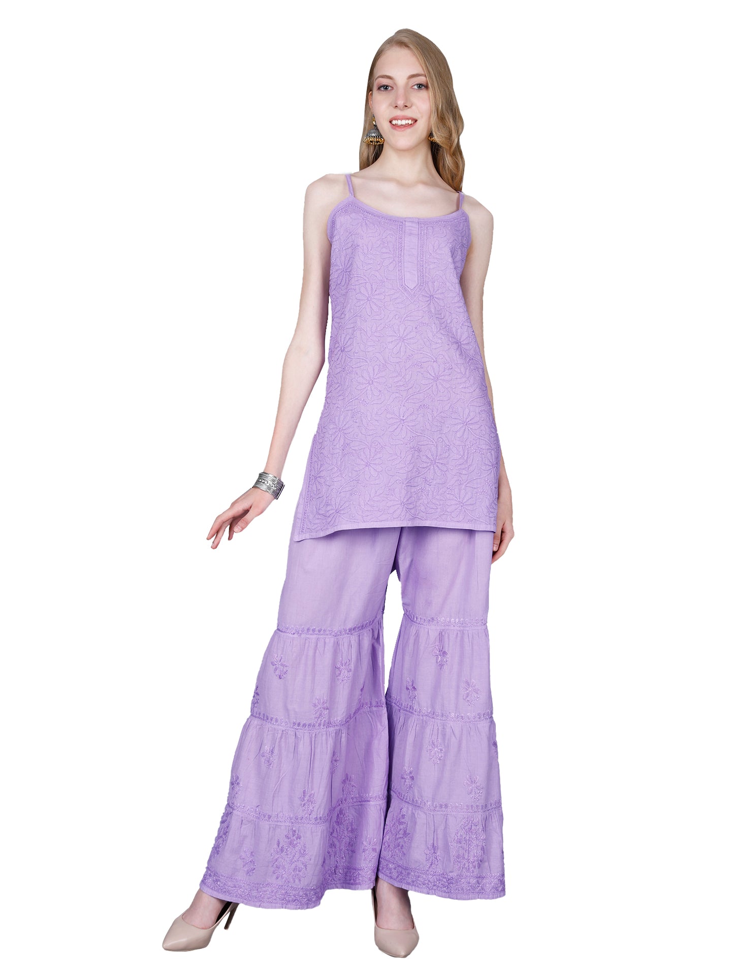 Pure Cotton Chikankari Gharara Set – Premium Lucknowi Hand Embroidery | Women Ethnic Wear.