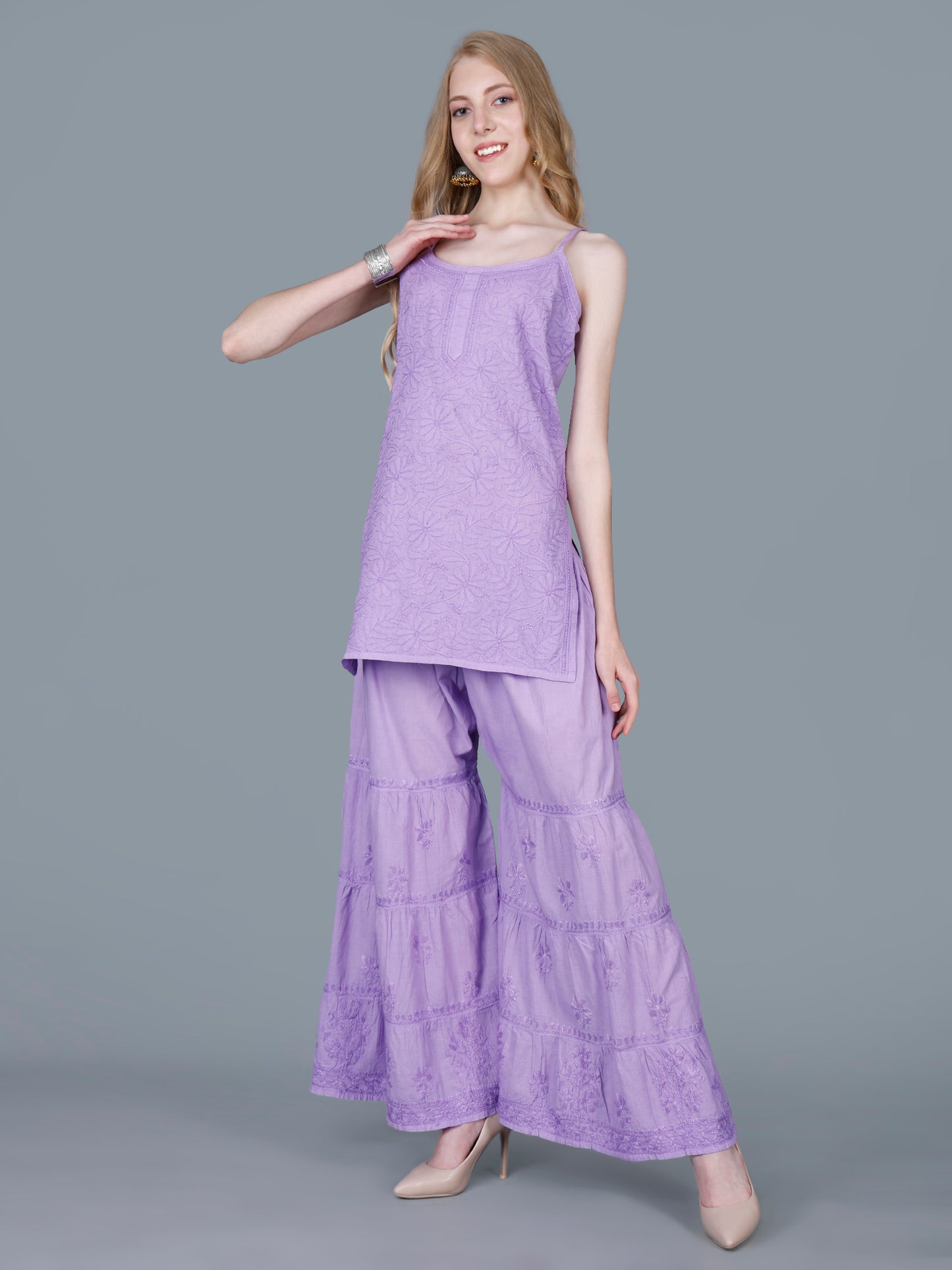 Pure Cotton Chikankari Gharara Set – Premium Lucknowi Hand Embroidery | Women Ethnic Wear.