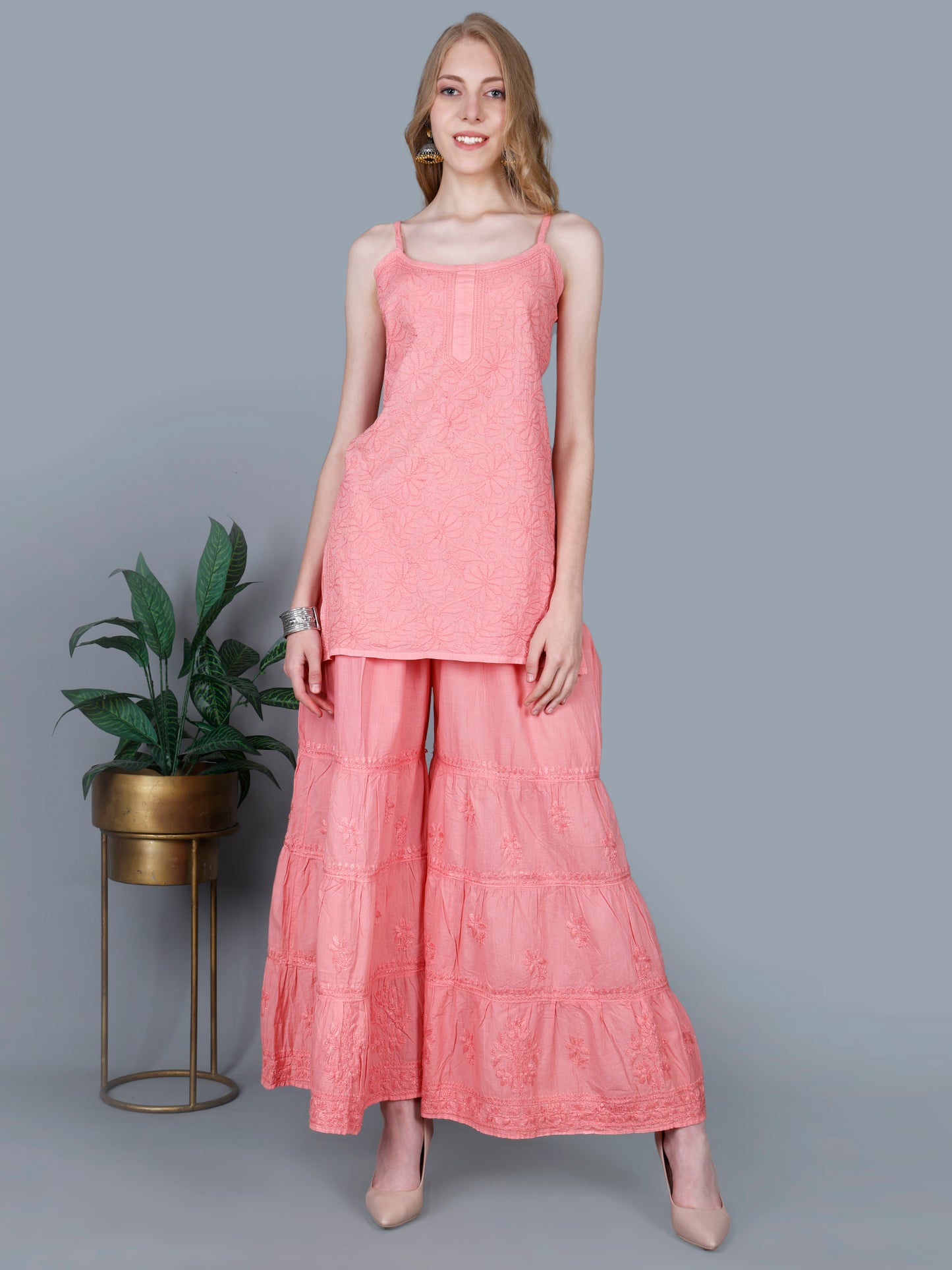 Pure Cotton Chikankari Gharara Set – Premium Lucknowi Hand Embroidery | Women Ethnic Wear.