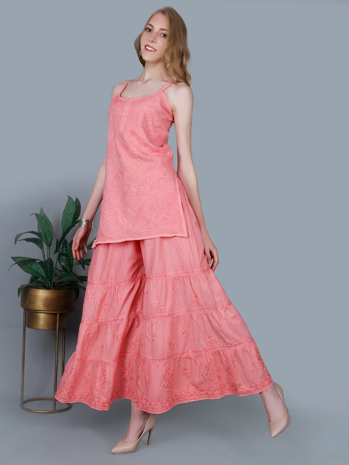 Pure Cotton Chikankari Gharara Set – Premium Lucknowi Hand Embroidery | Women Ethnic Wear.