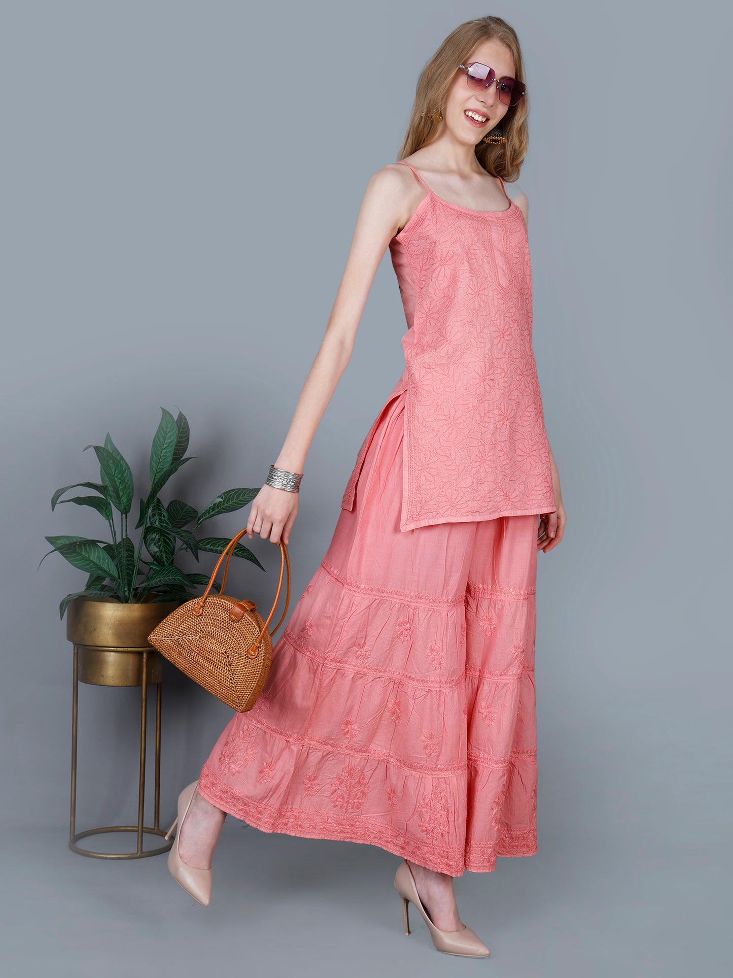 Pure Cotton Chikankari Gharara Set – Premium Lucknowi Hand Embroidery | Women Ethnic Wear.