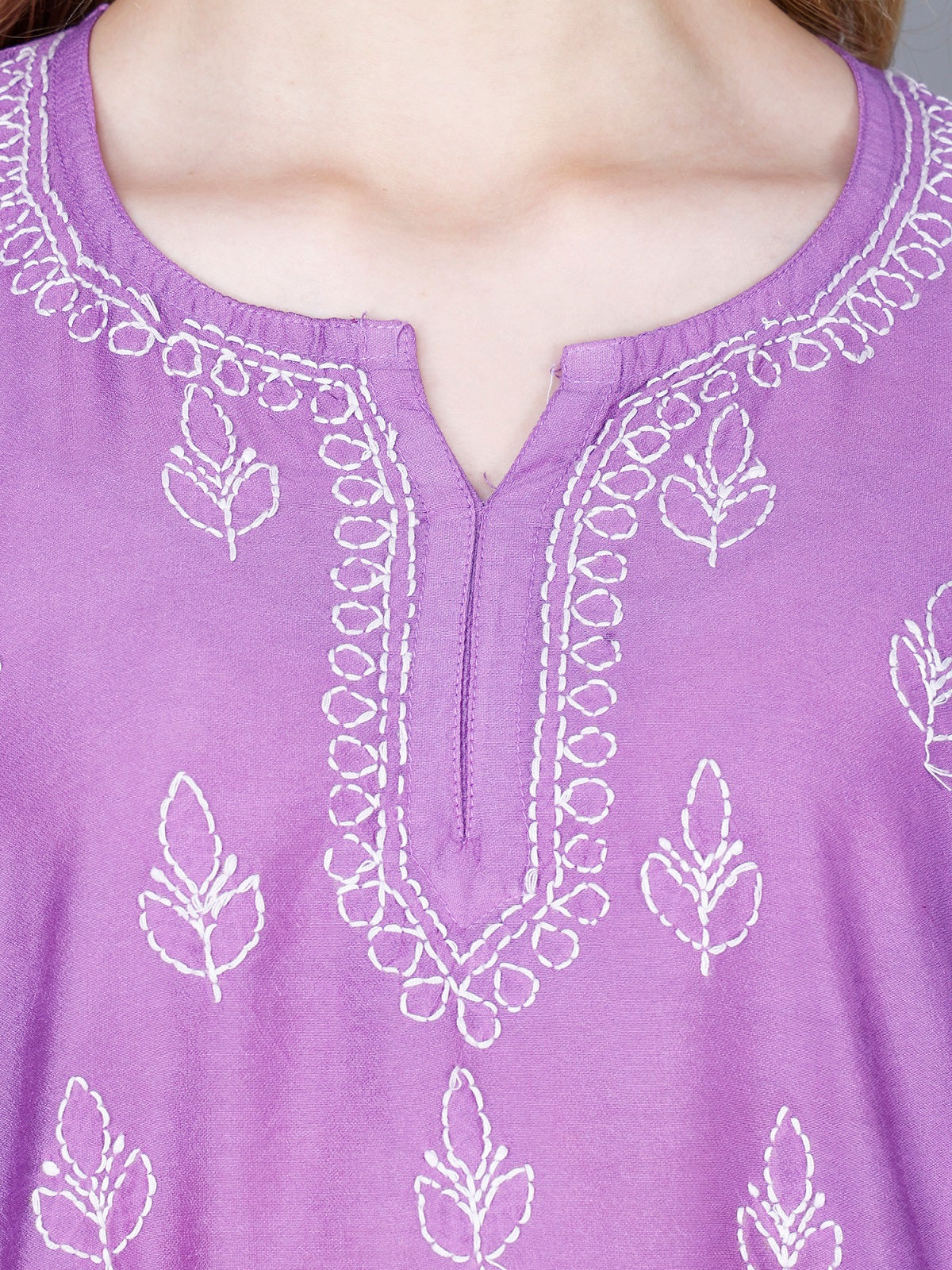 The Chikankari Story Women’s Lucknowi Hand-Embroidered Chanderi Kurti with Crochet Lace Partition – Available in Red, Yellow, Powder Blue, Purple, Brown & Pink