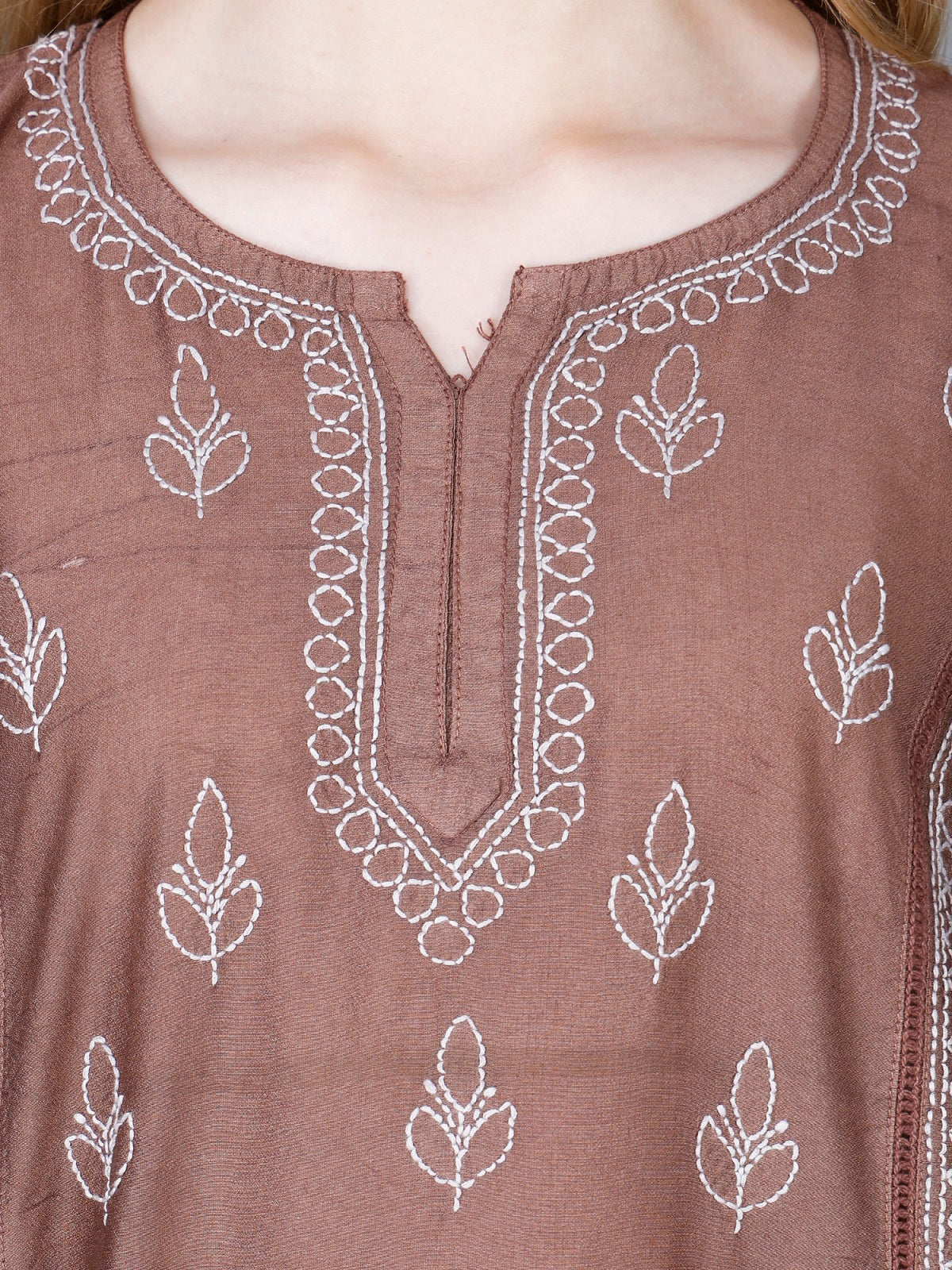 The Chikankari Story Women’s Lucknowi Hand-Embroidered Chanderi Kurti with Crochet Lace Partition – Available in Red, Yellow, Powder Blue, Purple, Brown & Pink