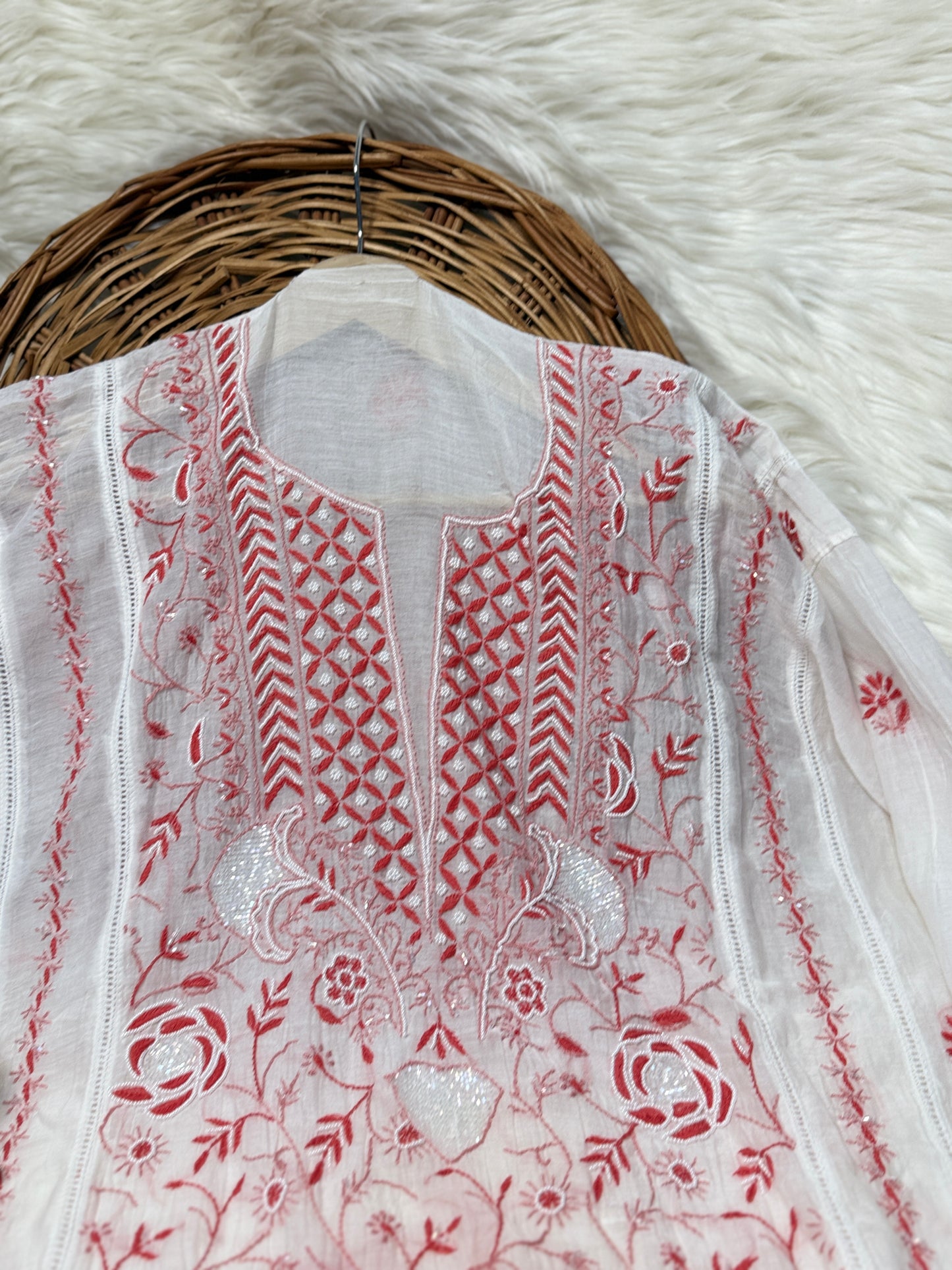 The Chikankari Story: Elegant Mulmul Chanderi Dyeable Unstitched Suit Set with Contrast Hand Embroidery & Moti Cut Dana Detailing – A Timeless Classic