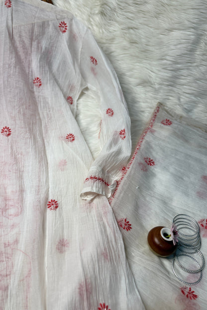 The Chikankari Story: Elegant Mulmul Chanderi Dyeable Unstitched Suit Set with Contrast Hand Embroidery & Moti Cut Dana Detailing – A Timeless Classic