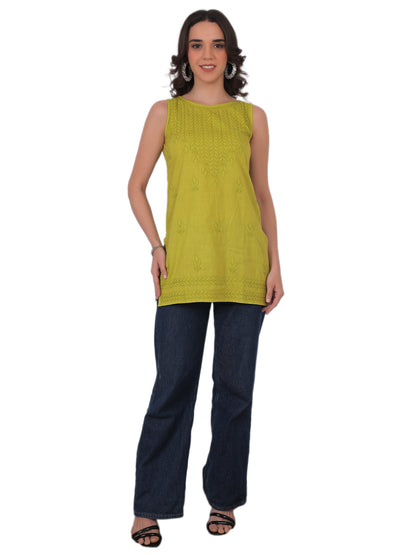 The Chikankari Story: White Sleeveless Chikankari Top and Tunic with Hand Embroidery – Lakhnavi Bakhiya and Thread Work