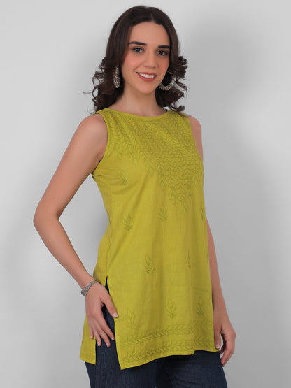 The Chikankari Story: White Sleeveless Chikankari Top and Tunic with Hand Embroidery – Lakhnavi Bakhiya and Thread Work