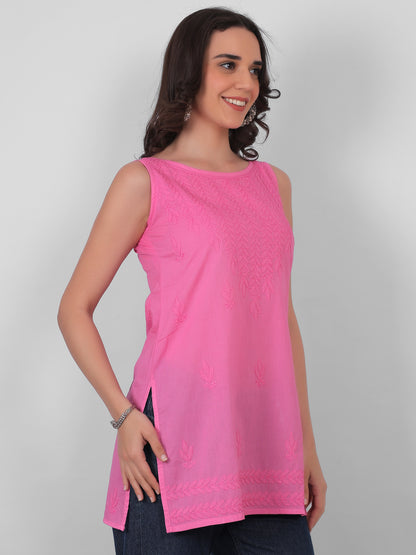 The Chikankari Story: White Sleeveless Chikankari Top and Tunic with Hand Embroidery – Lakhnavi Bakhiya and Thread Work