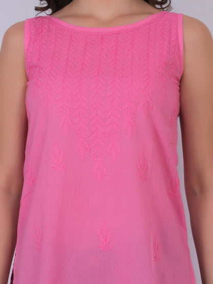 The Chikankari Story: White Sleeveless Chikankari Top and Tunic with Hand Embroidery – Lakhnavi Bakhiya and Thread Work