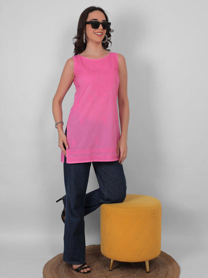 The Chikankari Story: White Sleeveless Chikankari Top and Tunic with Hand Embroidery – Lakhnavi Bakhiya and Thread Work