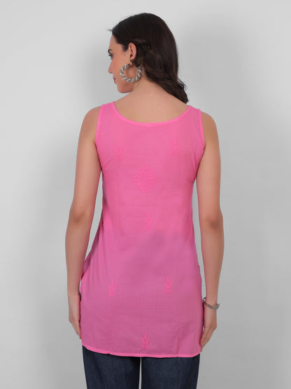 The Chikankari Story: White Sleeveless Chikankari Top and Tunic with Hand Embroidery – Lakhnavi Bakhiya and Thread Work