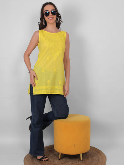 The Chikankari Story: White Sleeveless Chikankari Top and Tunic with Hand Embroidery – Lakhnavi Bakhiya and Thread Work