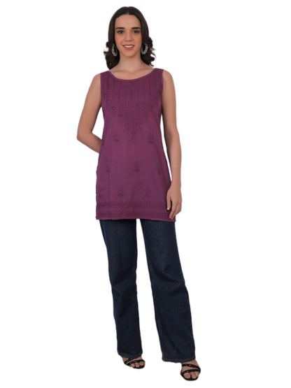 The Chikankari Story: White Sleeveless Chikankari Top and Tunic with Hand Embroidery – Lakhnavi Bakhiya and Thread Work