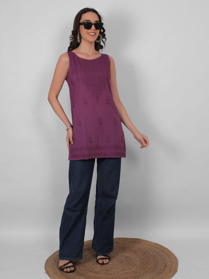 The Chikankari Story: White Sleeveless Chikankari Top and Tunic with Hand Embroidery – Lakhnavi Bakhiya and Thread Work