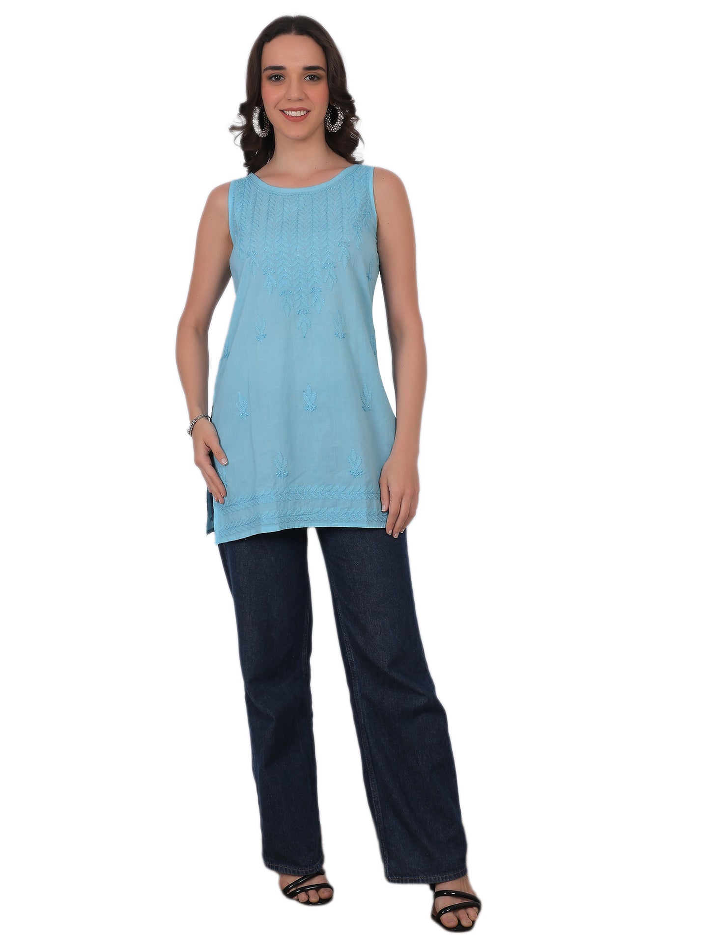 The Chikankari Story: White Sleeveless Chikankari Top and Tunic with Hand Embroidery – Lakhnavi Bakhiya and Thread Work