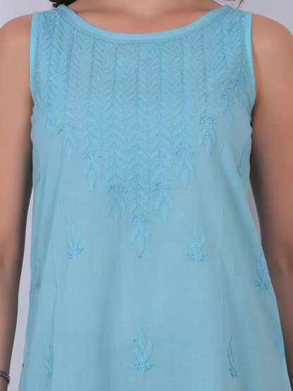 The Chikankari Story: White Sleeveless Chikankari Top and Tunic with Hand Embroidery – Lakhnavi Bakhiya and Thread Work