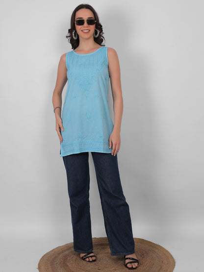 The Chikankari Story: White Sleeveless Chikankari Top and Tunic with Hand Embroidery – Lakhnavi Bakhiya and Thread Work