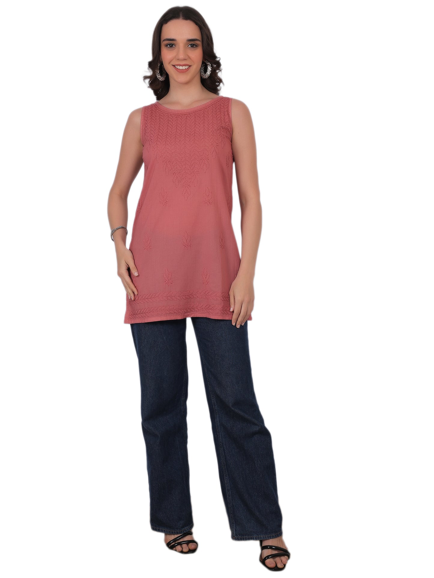 The Chikankari Story: White Sleeveless Chikankari Top and Tunic with Hand Embroidery – Lakhnavi Bakhiya and Thread Work