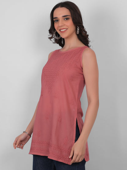 The Chikankari Story: White Sleeveless Chikankari Top and Tunic with Hand Embroidery – Lakhnavi Bakhiya and Thread Work