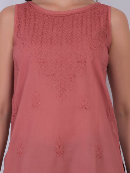 The Chikankari Story: White Sleeveless Chikankari Top and Tunic with Hand Embroidery – Lakhnavi Bakhiya and Thread Work