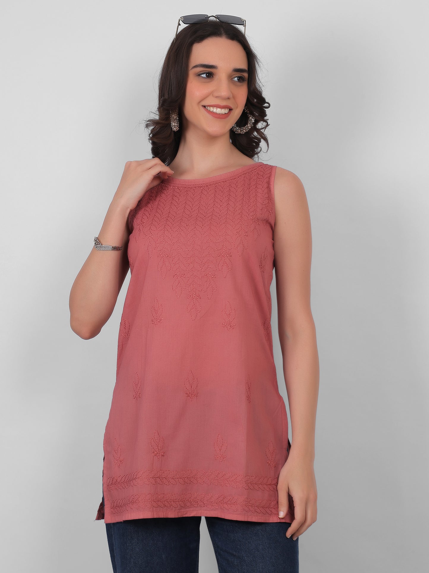 The Chikankari Story: White Sleeveless Chikankari Top and Tunic with Hand Embroidery – Lakhnavi Bakhiya and Thread Work