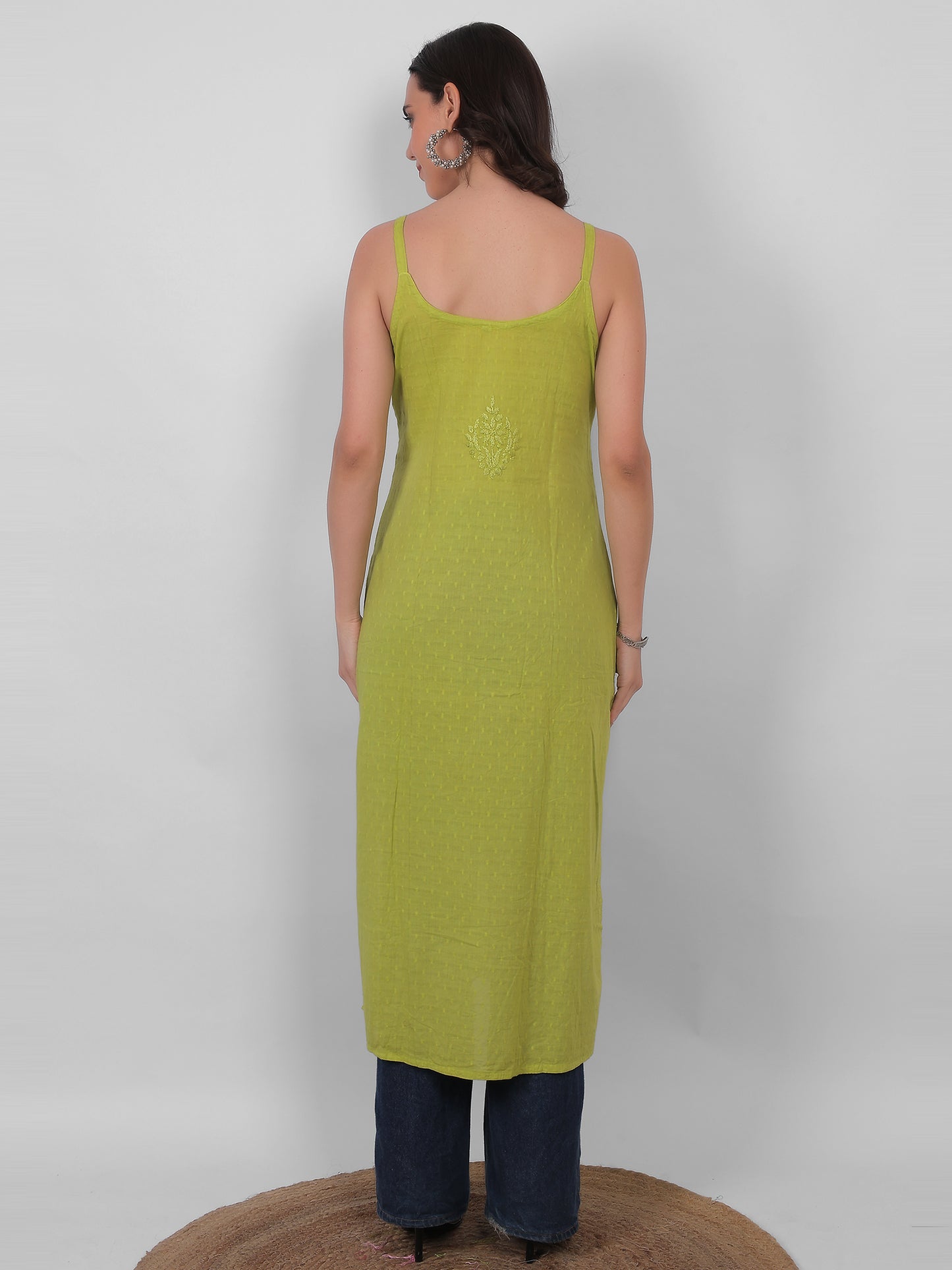 Shop sea green pure cotton dobby Chikankari straight kurti with authentic Lucknowi hand embroidery. Soft, breathable and perfect for summer wear.