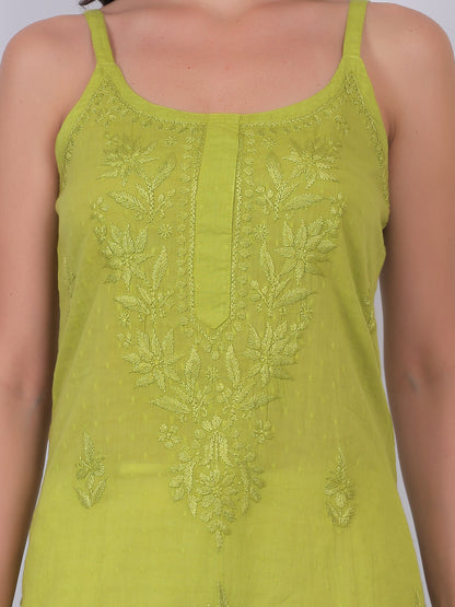 Shop sea green pure cotton dobby Chikankari straight kurti with authentic Lucknowi hand embroidery. Soft, breathable and perfect for summer wear.