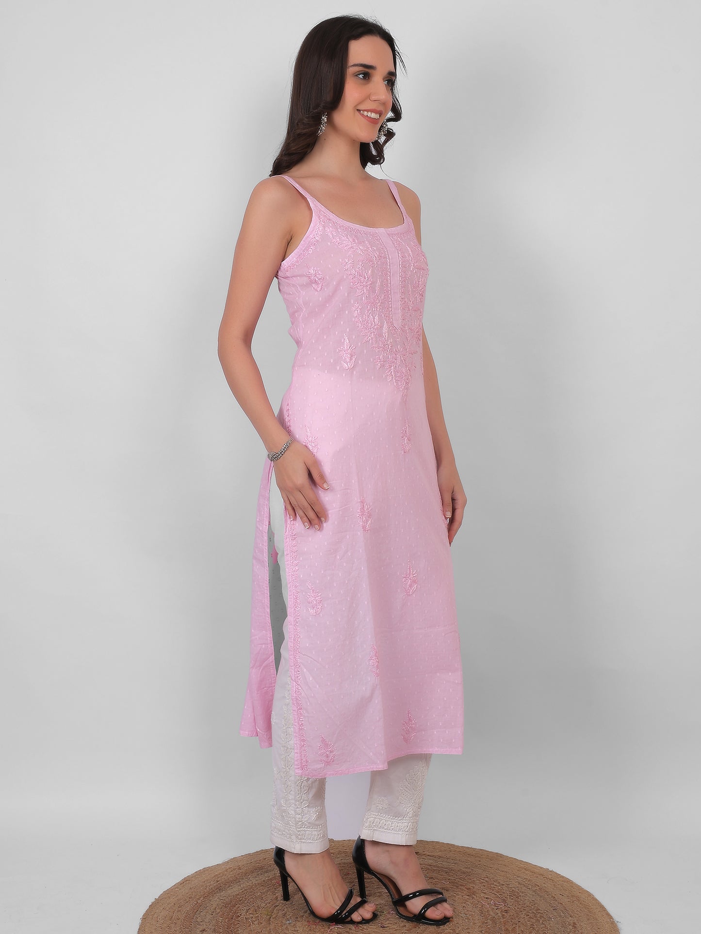 Shop sea green pure cotton dobby Chikankari straight kurti with authentic Lucknowi hand embroidery. Soft, breathable and perfect for summer wear.