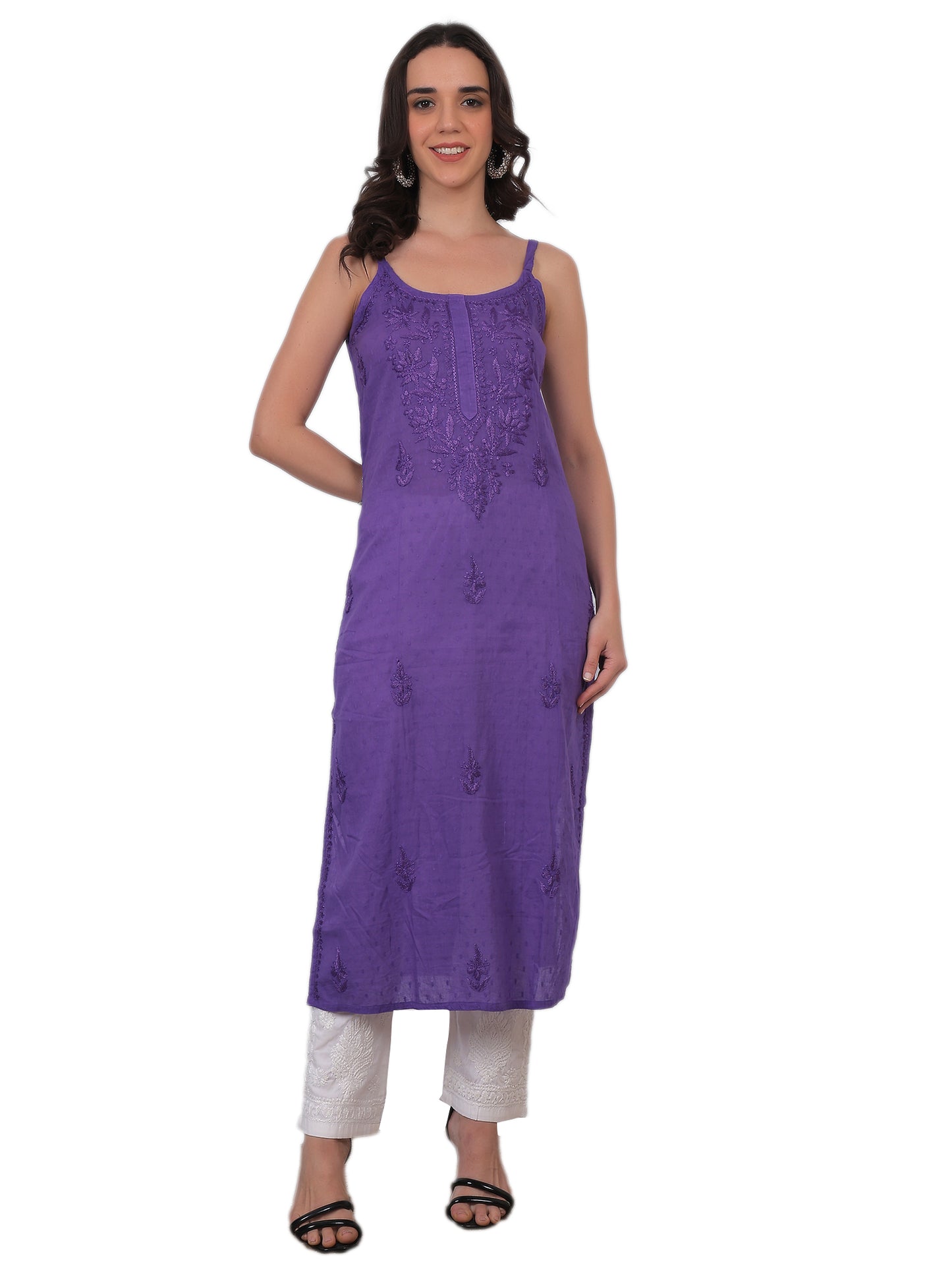 Shop sea green pure cotton dobby Chikankari straight kurti with authentic Lucknowi hand embroidery. Soft, breathable and perfect for summer wear.