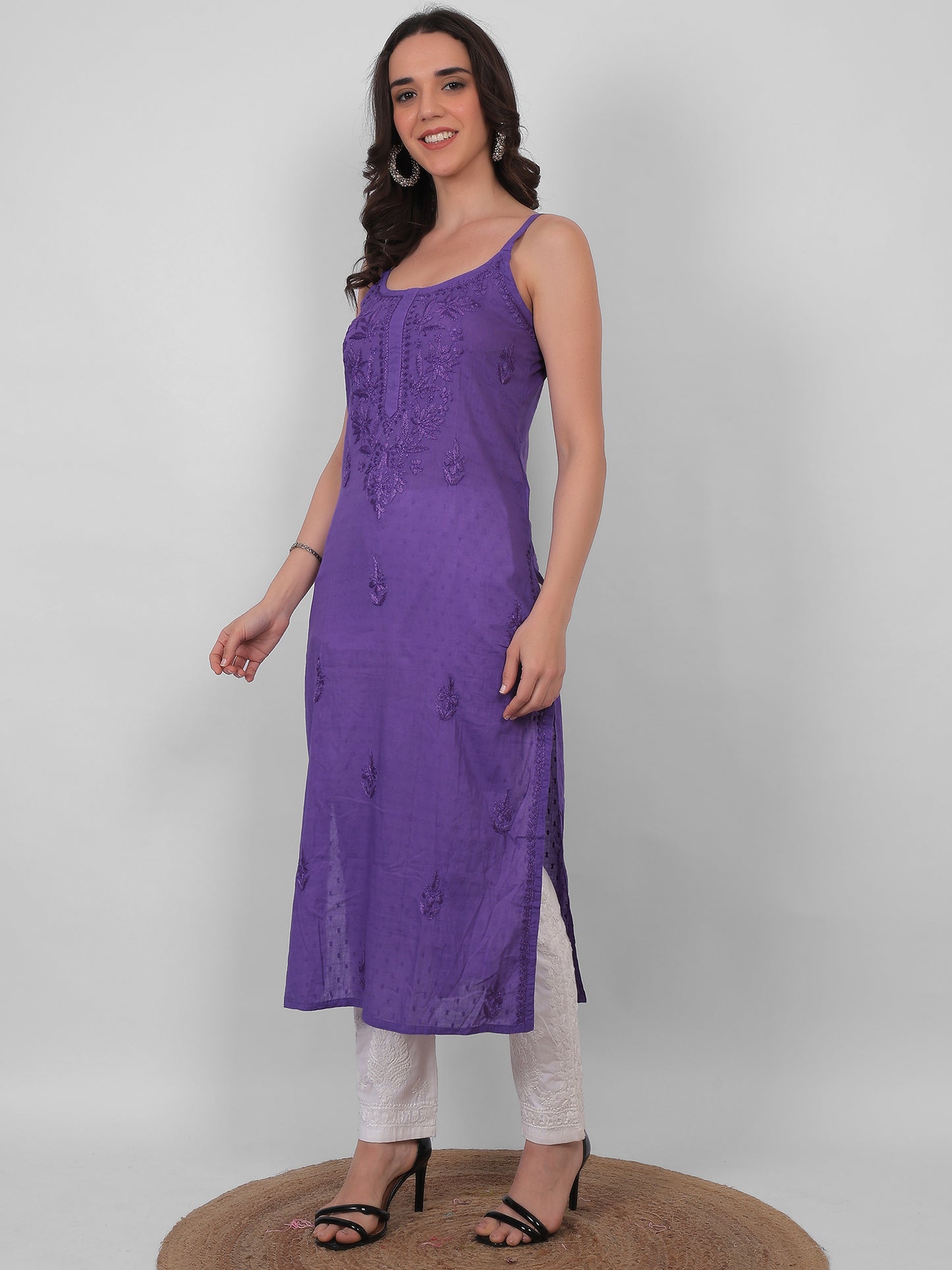 Shop sea green pure cotton dobby Chikankari straight kurti with authentic Lucknowi hand embroidery. Soft, breathable and perfect for summer wear.