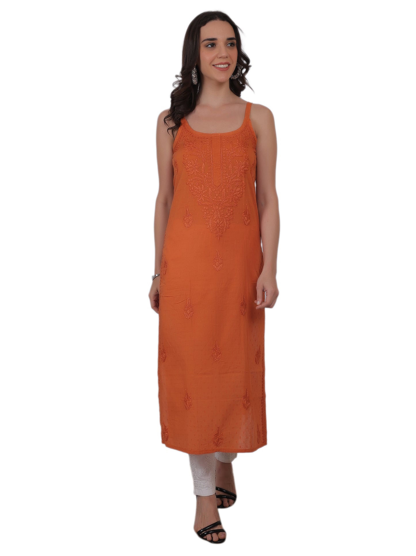 Shop sea green pure cotton dobby Chikankari straight kurti with authentic Lucknowi hand embroidery. Soft, breathable and perfect for summer wear.