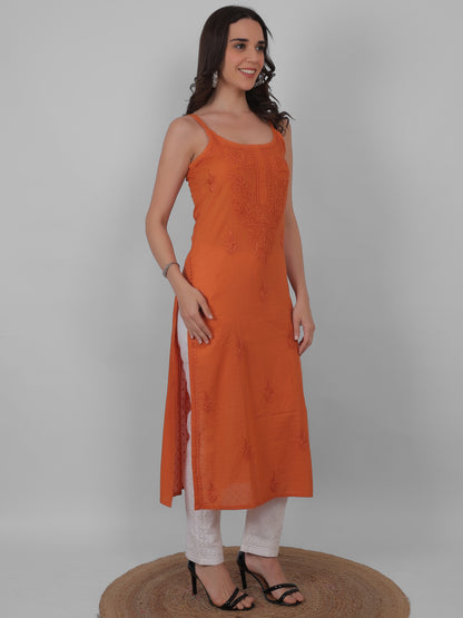 Shop sea green pure cotton dobby Chikankari straight kurti with authentic Lucknowi hand embroidery. Soft, breathable and perfect for summer wear.