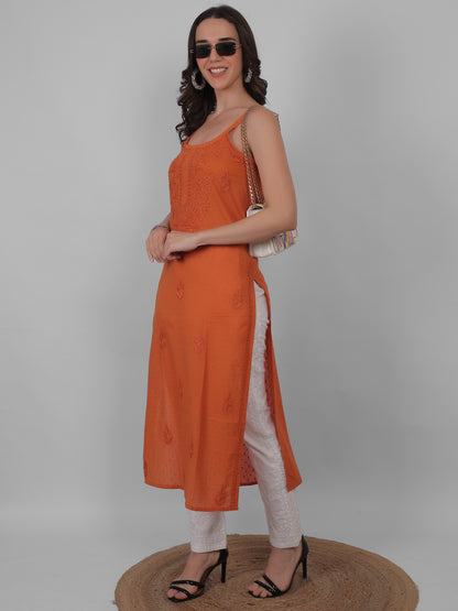 Shop sea green pure cotton dobby Chikankari straight kurti with authentic Lucknowi hand embroidery. Soft, breathable and perfect for summer wear.