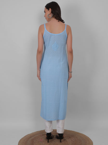 Shop sea green pure cotton dobby Chikankari straight kurti with authentic Lucknowi hand embroidery. Soft, breathable and perfect for summer wear.